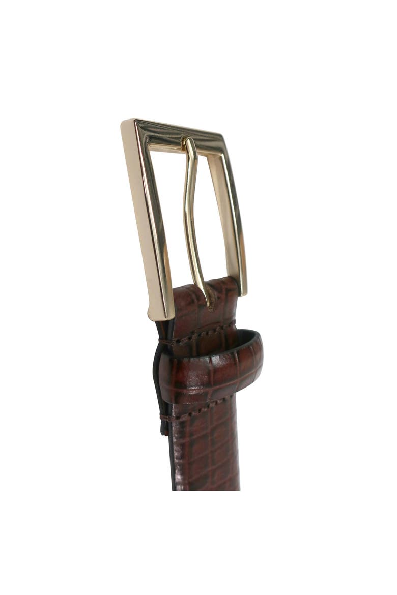 Crocodile Embossed Leather Belt, Alternate, color, Brown