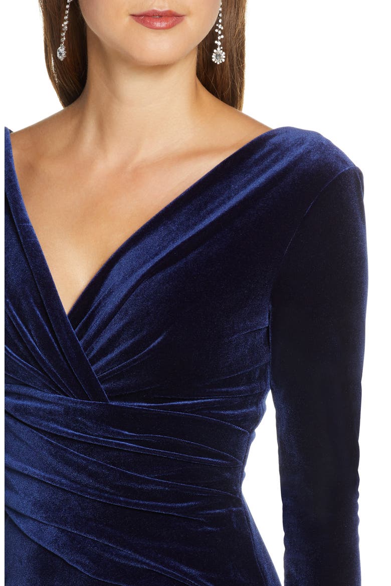 Long Sleeve Ruched Velvet Gown, Alternate, color, NAVY