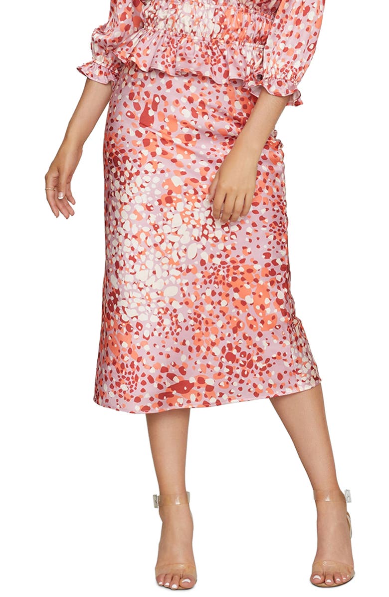 Lost + Wander The Wild Side Abstract Animal Satin Midi Skirt, Main, color,