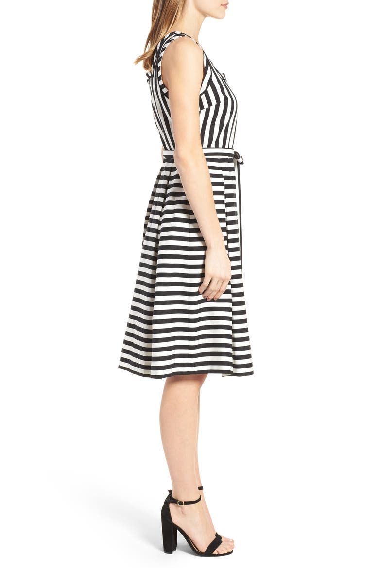 Anne Klein Stripe Fit & Flare Dress, Alternate, color, BLACK MULTI/ BLACK