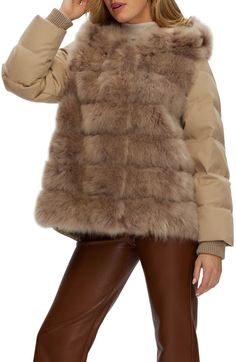 GORSKI Genuine Shearling Quilted Down Parka with  Cashmere Sleeves And Back, Alternate, color, Taupe/Taupe