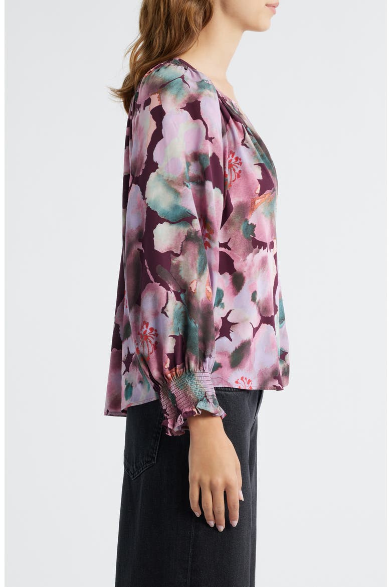 Mariah Floral Smocked Button-Up Peasant Top, Alternate, color, MAGENTA VERBENA