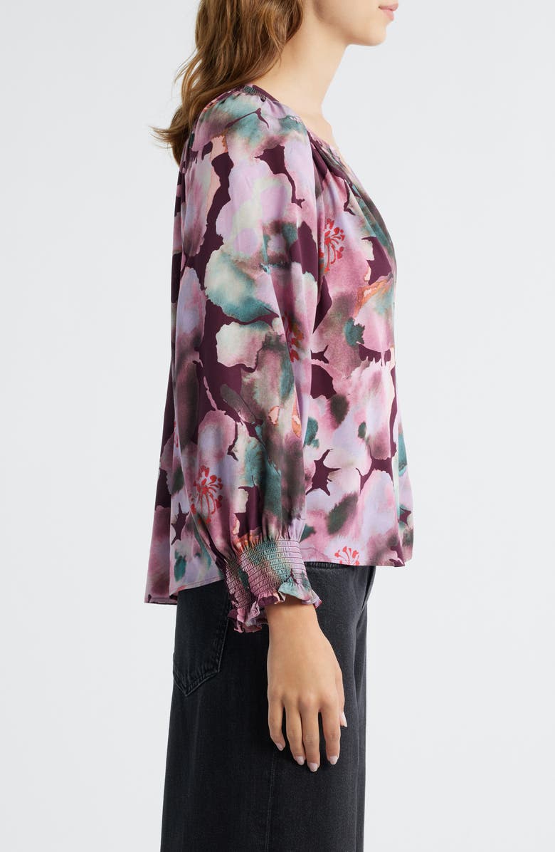 Rails Mariah Floral Smocked Button-Up Peasant Top, Alternate, color, Magenta Verbena