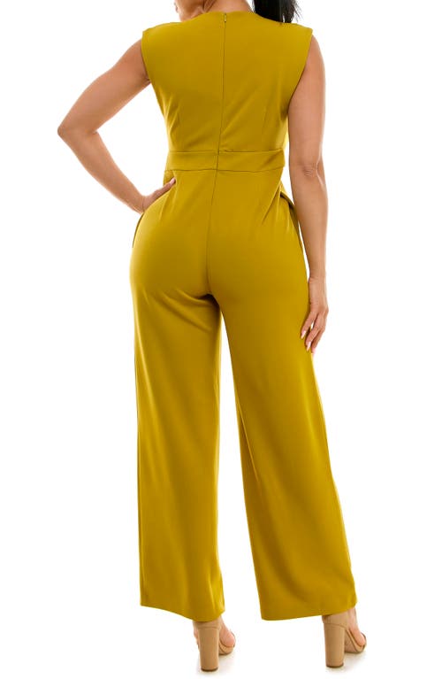 Nina Leonard Surplice V-neck Wide Leg Jumpsuit In Moss