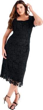 June + Vie Square-Neck Lace Dress