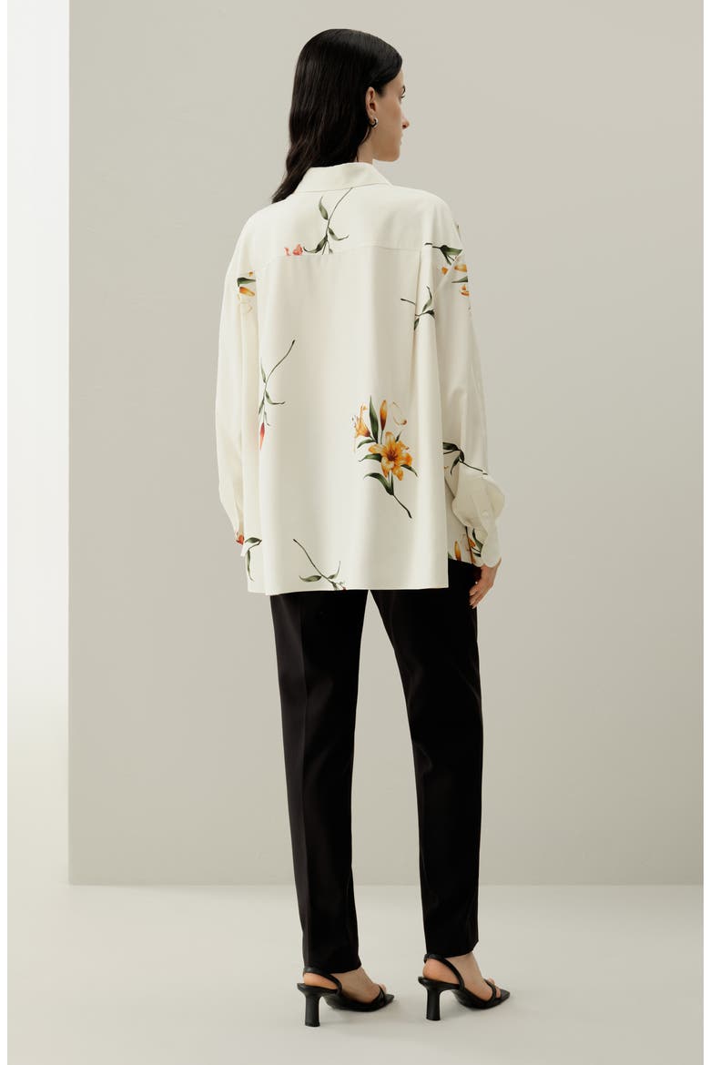 Women's Lily Print Silk Oversize Shirt, Alternate, color, Lily White