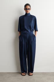 COS Draped Pleated Silk Straight-leg Trousers
