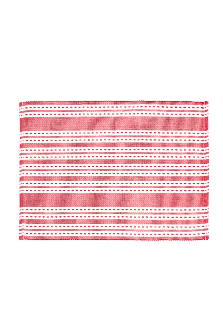 Warner Scarlet Woven Placemats Set of 6 Red Stripe, 14" x 20", Main, color, Red
