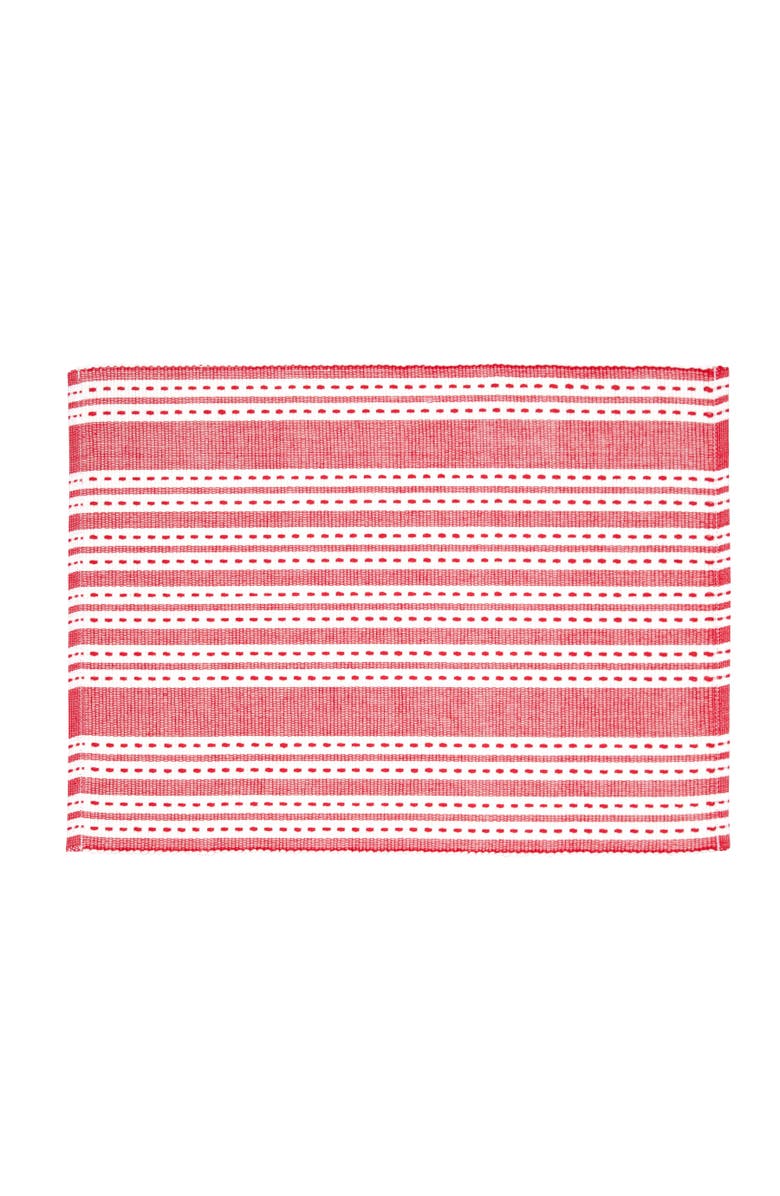 C&F Home Warner Scarlet Woven Placemats Set of 6 Red Stripe, 14" x 20", Main, color, Red