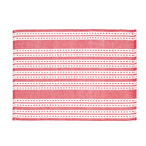 Warner Scarlet Woven Placemats Set of 6 Red Stripe, 14" x 20"