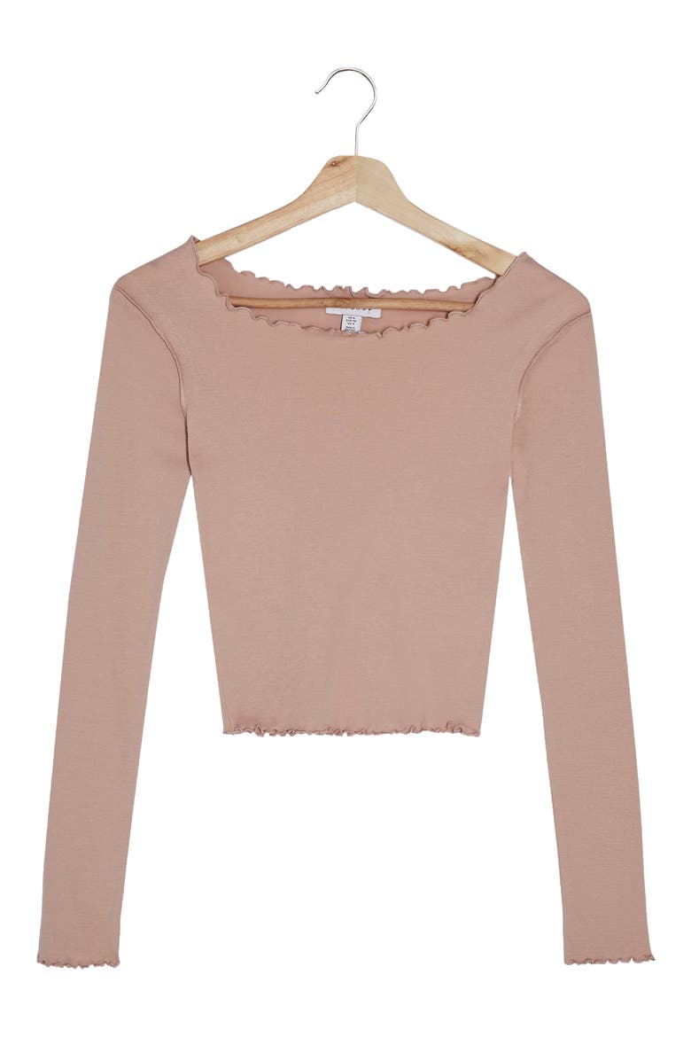 Lettuce Edge Long Sleeve Cotton Top, Alternate, color, BEIGE