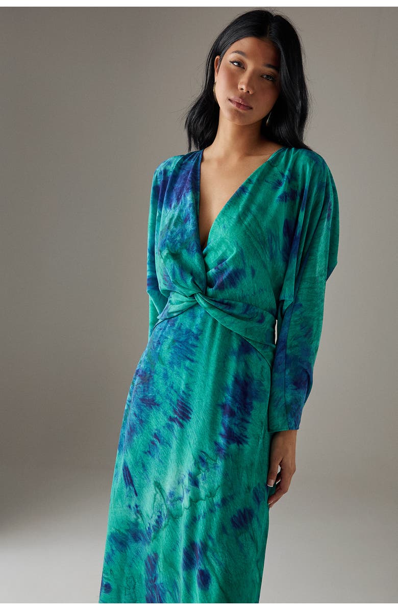 Warehouse Chiffon Wrap Knot Front Maxi Dress, Alternate, color, Green