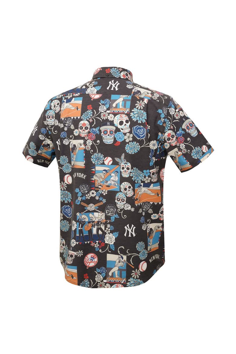 Men's Reyn Spooner Black New York Yankees Día De Los Muertos Tri-Blend Button-Down Shirt, Alternate, color, Black
