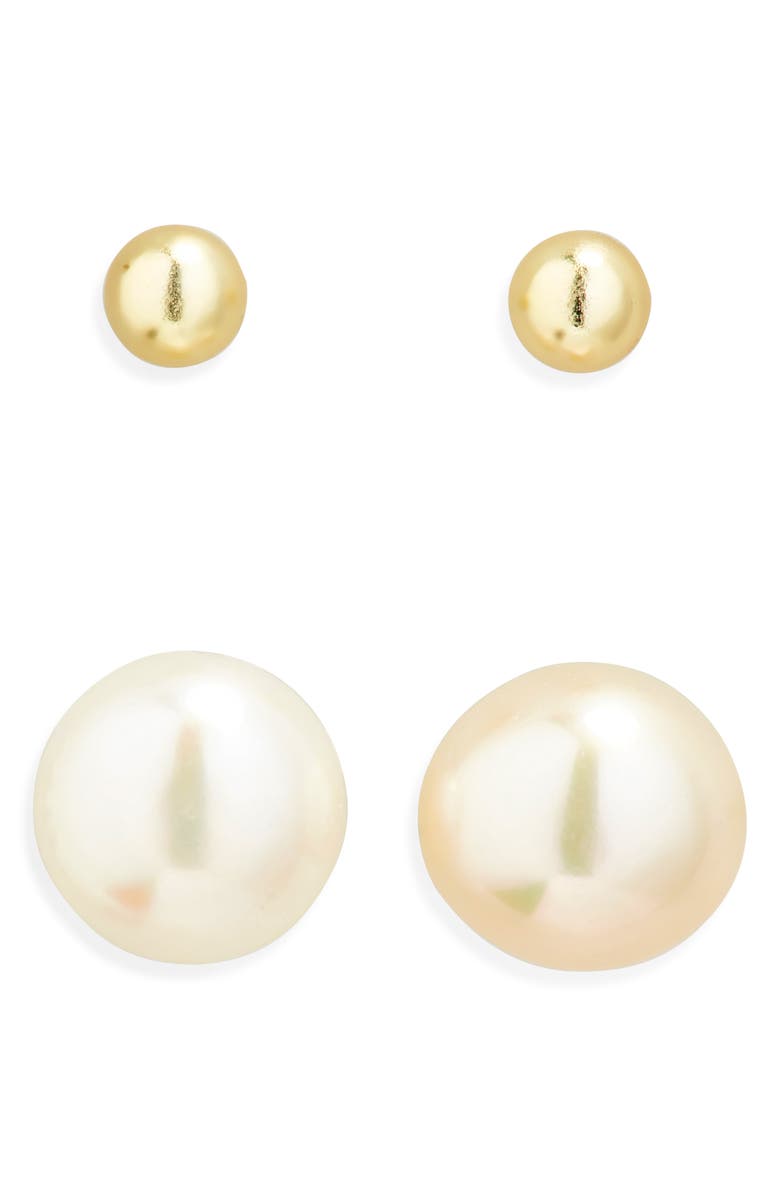 ARGENTO VIVO Set of 2 Ball & Faux Pearl Stud Earrings, Main, color, Gold