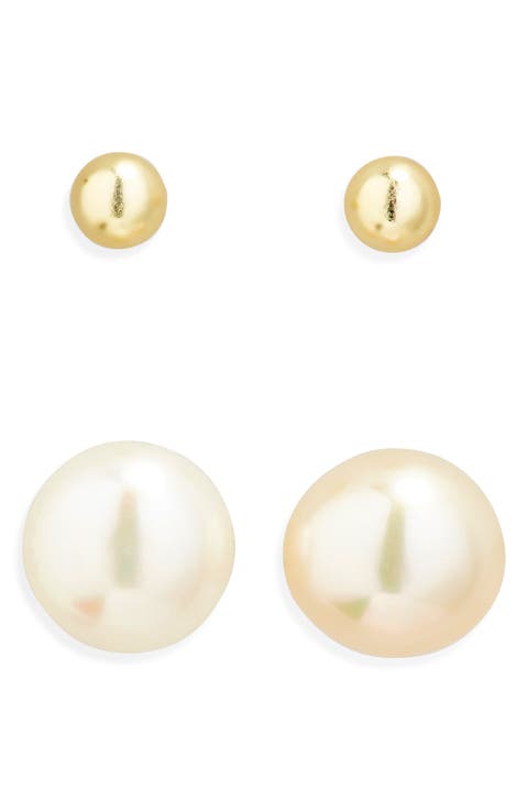 Set of 2 Ball & Faux Pearl Stud Earrings