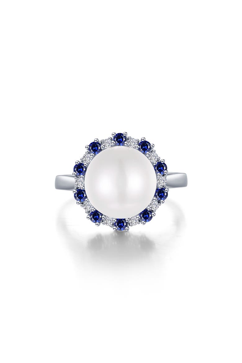 Simulated Pearl & Sapphire Halo Ring, Main, color, SAPPHIRE
