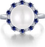 Lafonn Simulated Pearl & Sapphire Halo Ring