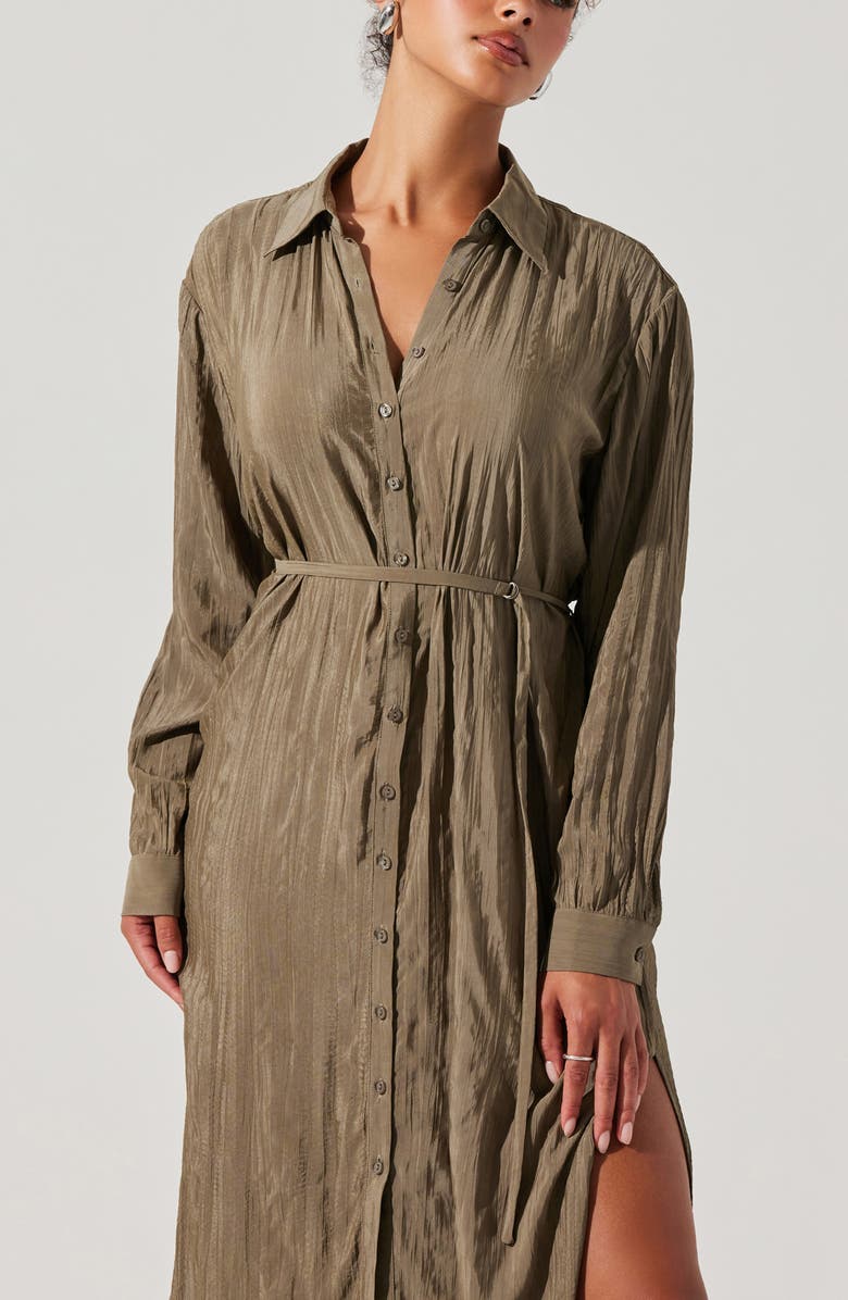 ASTR the Label Belted Long Sleeve Midi Shirtdress, Alternate, color, Olive
