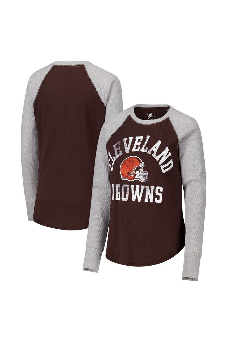 Women's G-III 4Her by Carl Banks Brown/Heather Gray Cleveland Browns Waffle Knit Raglan Long Sleeve T-Shirt, Main, color, Brown
