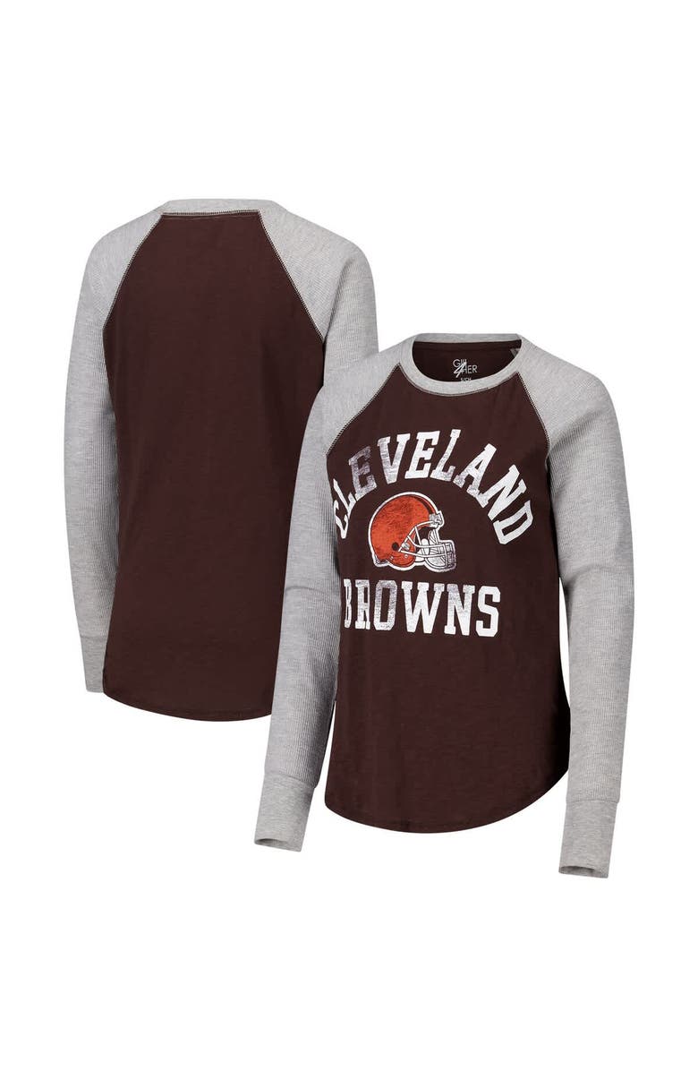 G-III 4HER BY CARL BANKS Women's G-III 4Her by Carl Banks Brown/Heather Gray Cleveland Browns Waffle Knit Raglan Long Sleeve T-Shirt, Main, color, Brown