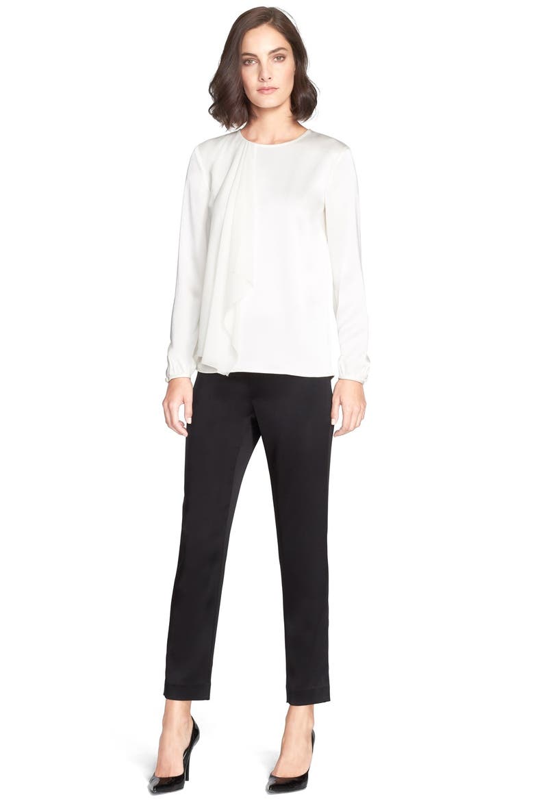 Draped Ruffle Liquid Satin Blouse, Alternate, color, CREAM