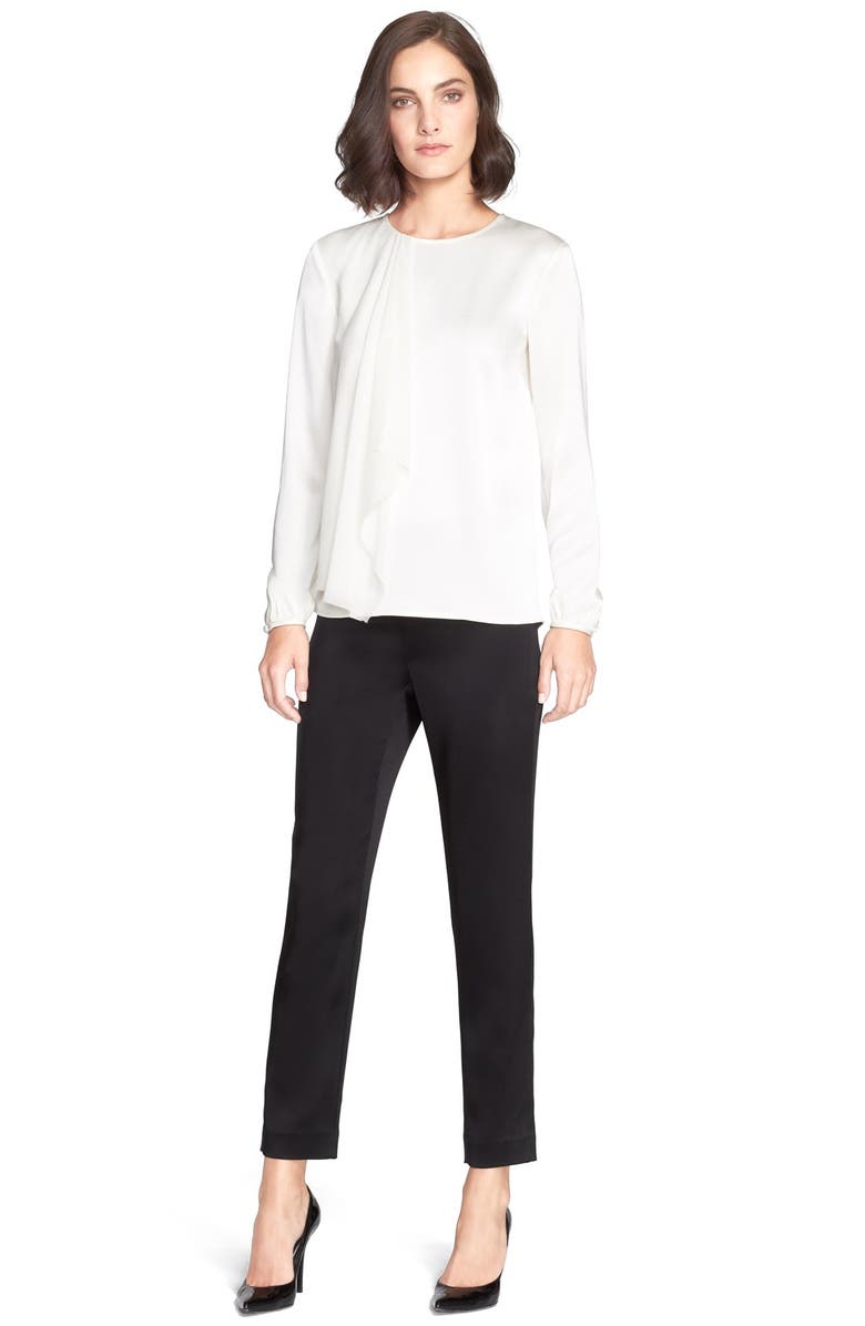 St. John Collection Draped Ruffle Liquid Satin Blouse, Alternate, color,