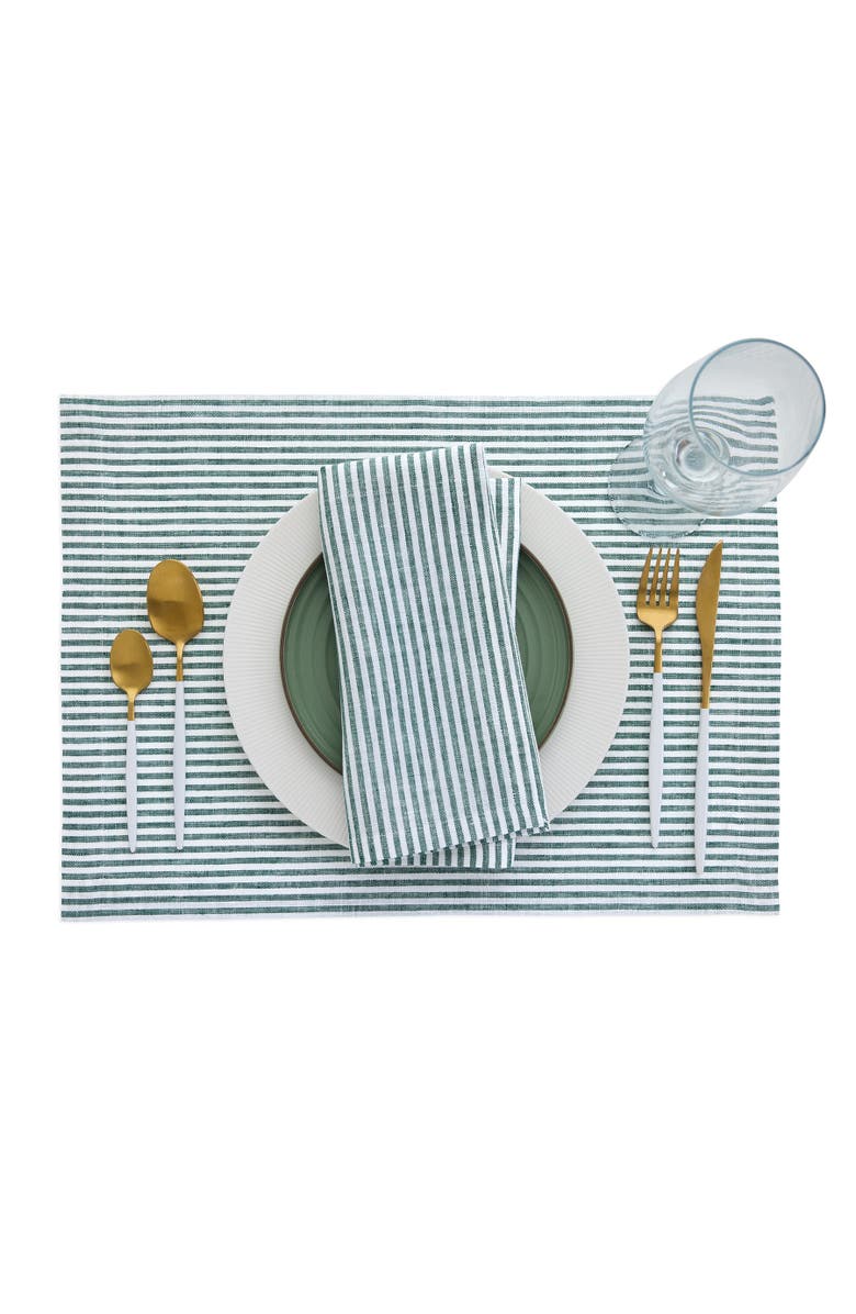 Solino Home Linen Dinner Napkins - Narrow Stripe, 20" x 20", Alternate, color, Rainforest And White