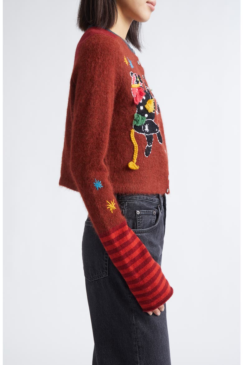 Lunar New Year Horse Alpaca Blend Crop Cardigan, Alternate, color, WINE