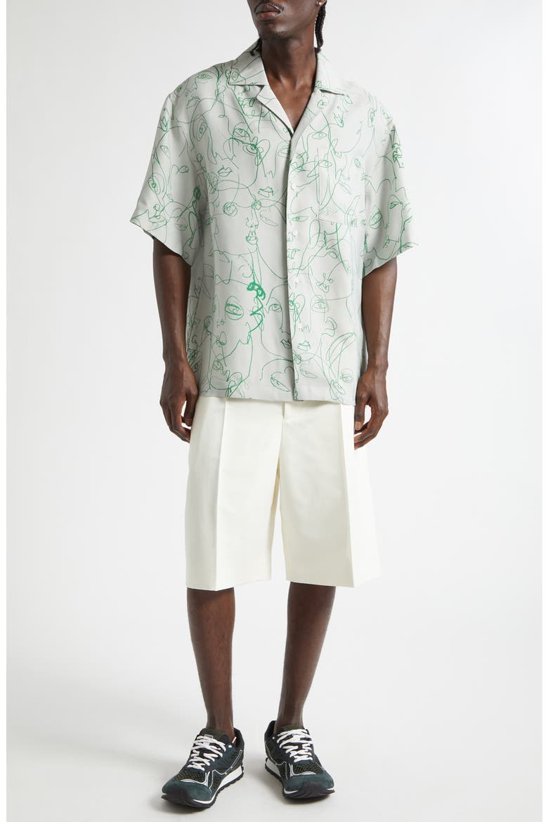 Doodle Print Twill Short Sleeve Button-Up Shirt, Main, color, 1382 PEARL GREY/ GRASS