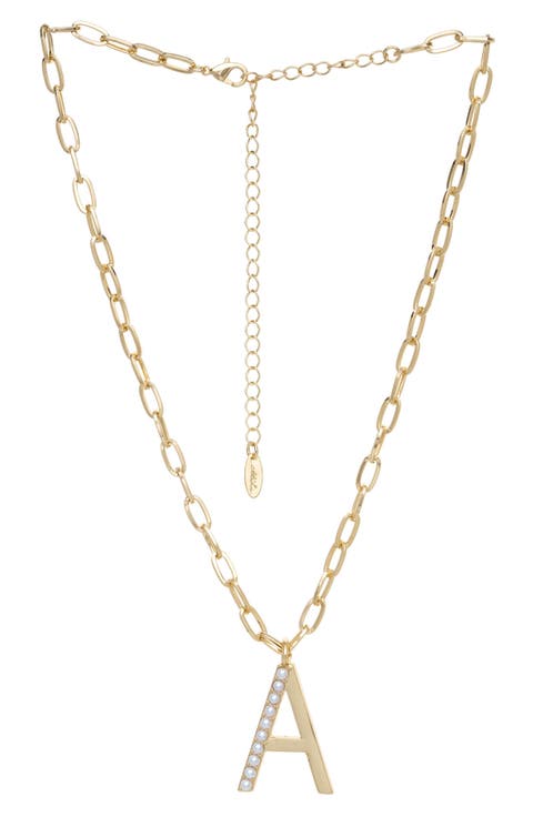 Imitation Pearl Initial Pendant Necklace