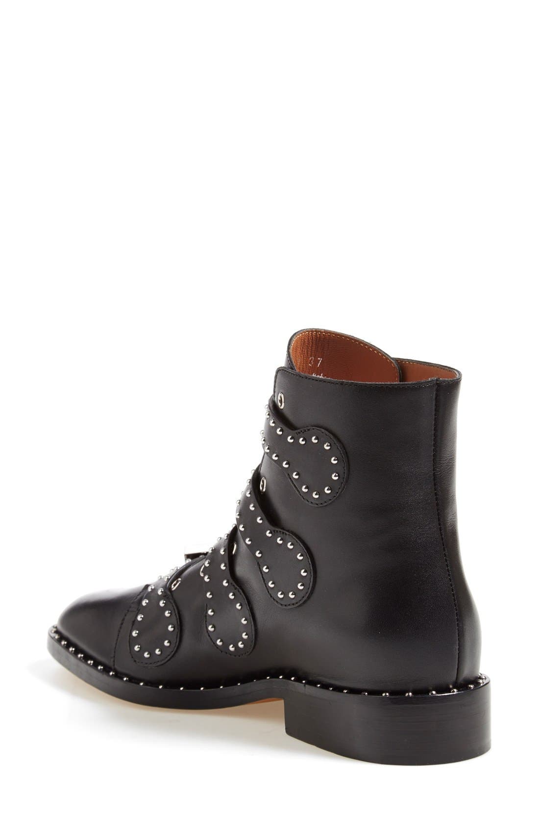 Prue Studded Buckle Bootie, Alternate, color, BLACK LEATHER