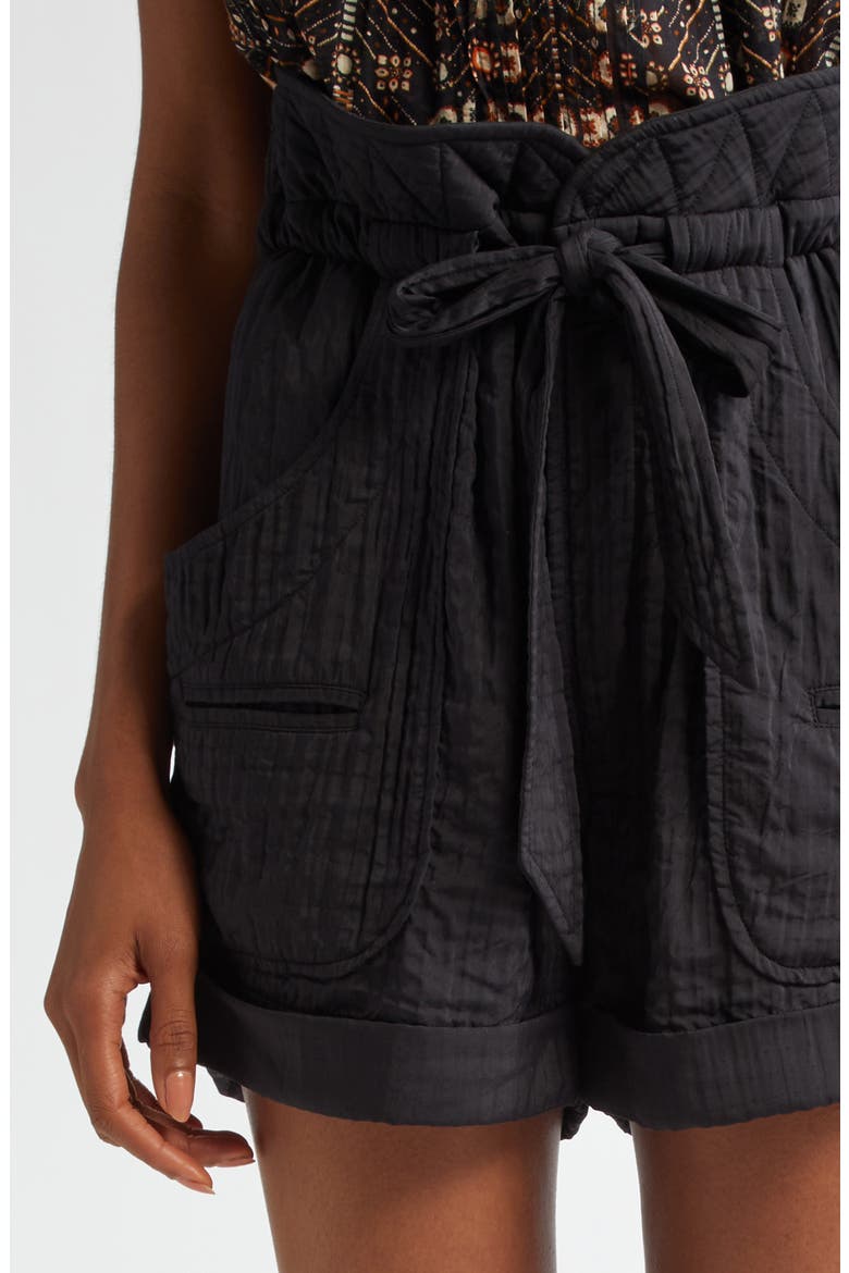 Sereni Waist Tie Cotton Shorts, Alternate, color, BLACK