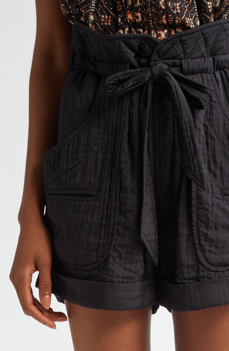Isabel Marant Étoile Sereni Waist Tie Cotton Shorts, Alternate, color, Black