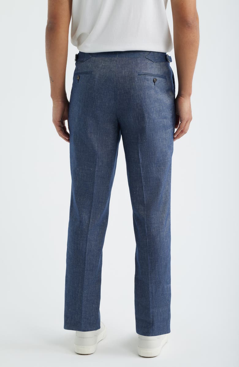 Jack Victor Parma Pleated Linen & Cotton Stretch Twill Dress Pants, Alternate, color, Denim