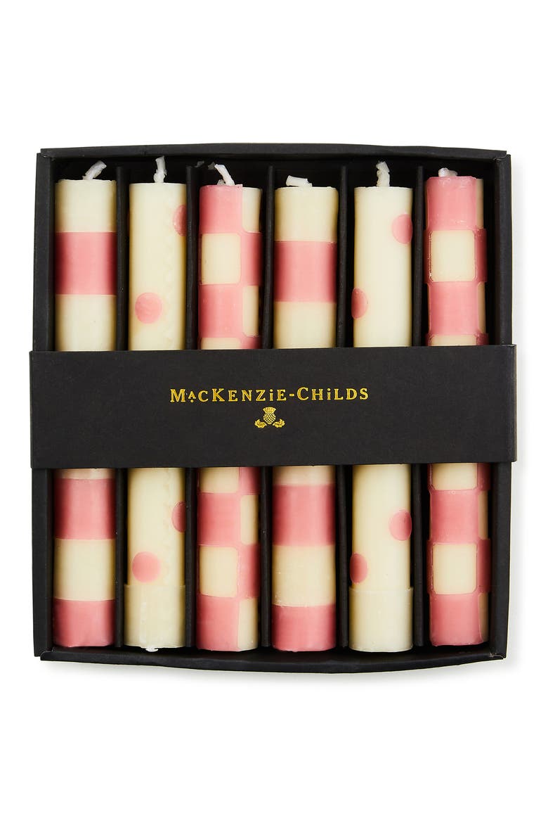 Set of 6 Pink Dinner Candles, Alternate, color, PINK