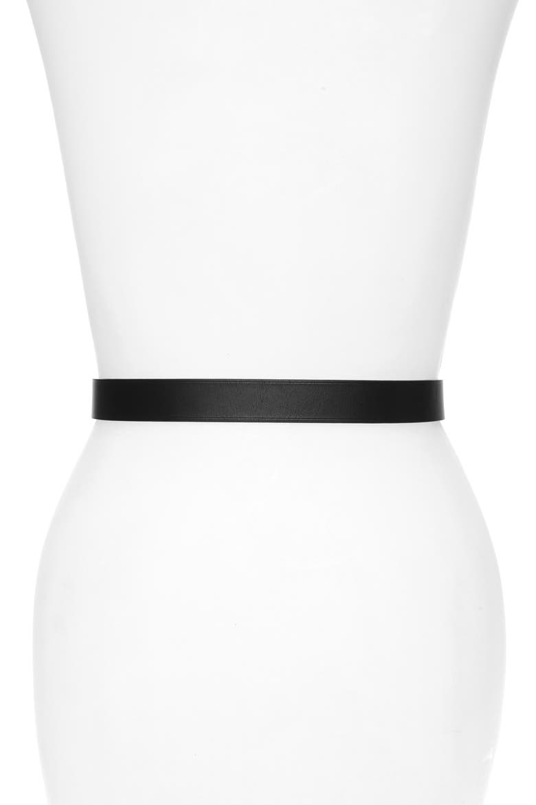 Logo Buckle Slim Leather Belt, Alternate, color, BLACK/ GOLD