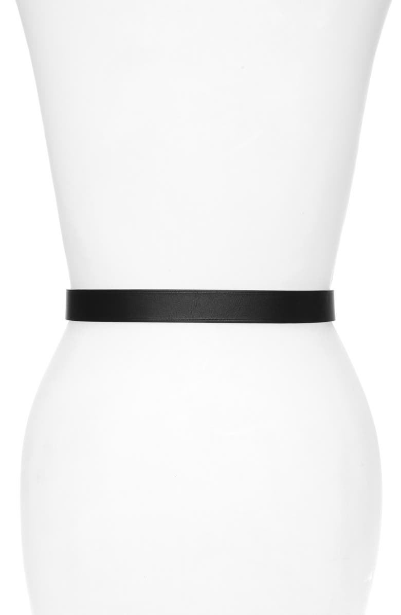 Balenciaga Logo Buckle Slim Leather Belt, Alternate, color, 