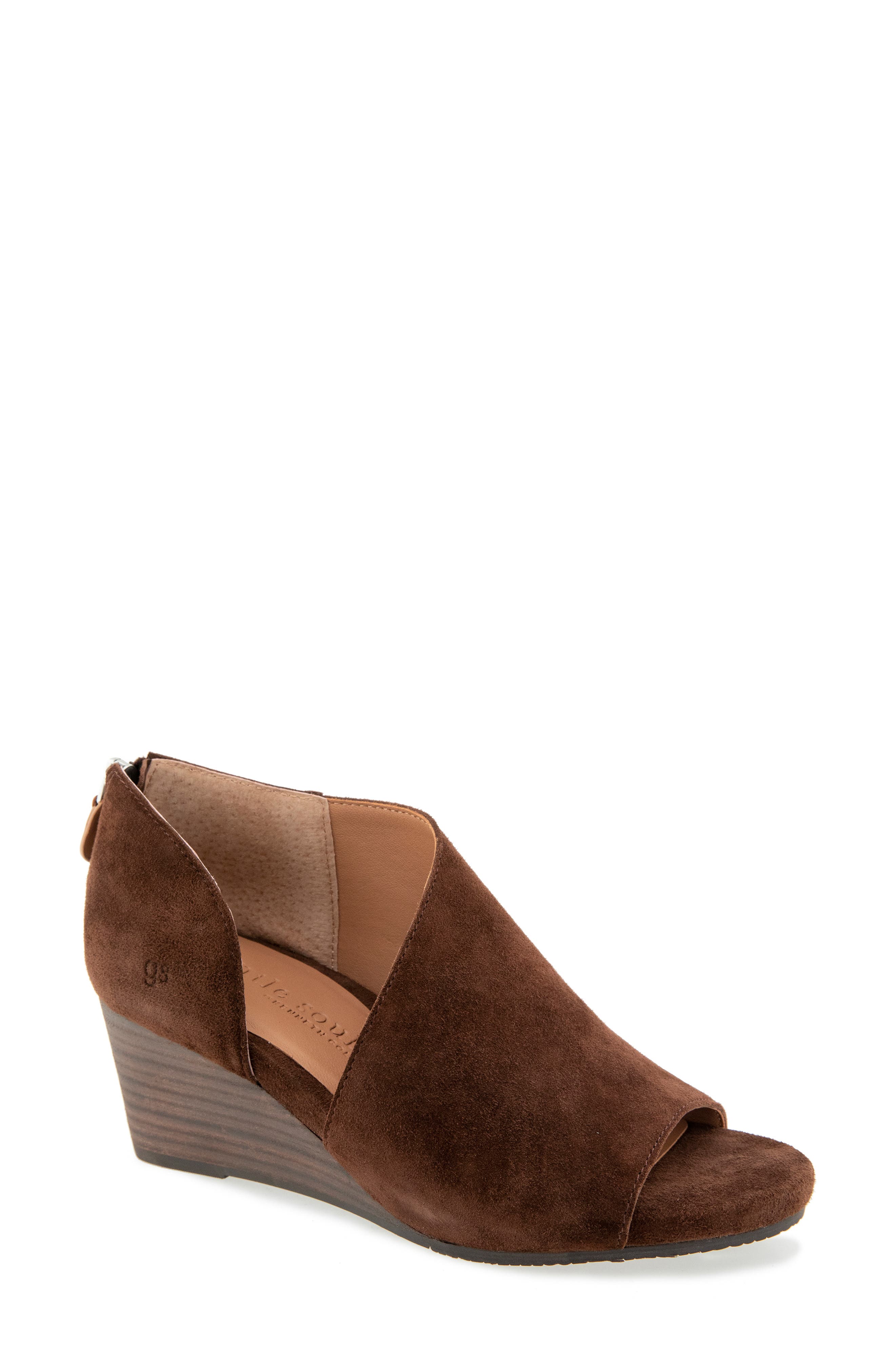 Talerie Perforated Wedge Sandal, Main, color, MUSTANG SUEDE