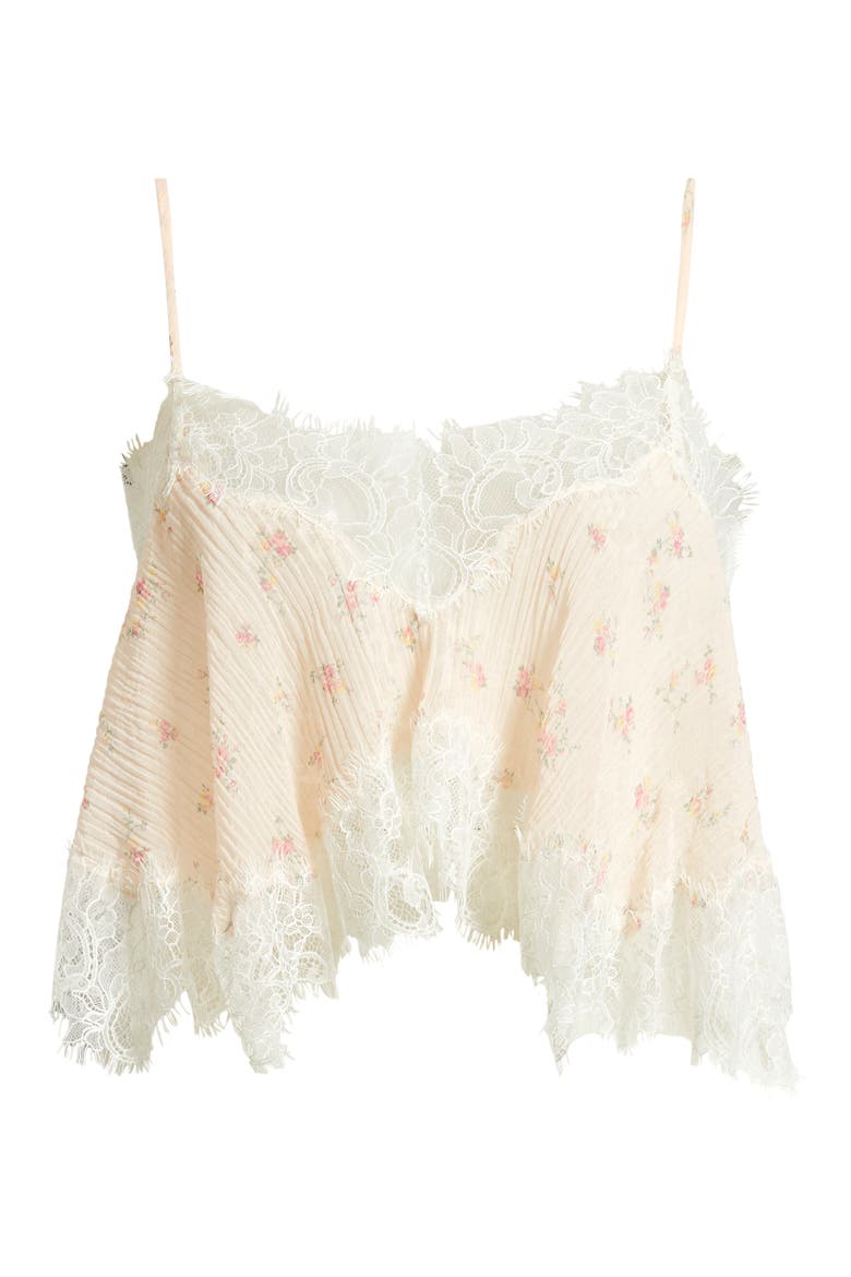 Elysia Eyelash Lace Trim Crop Silk Top, Alternate, color, SWEET NECTAR