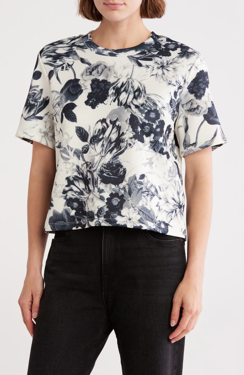 T Tahari Print Top, Main, color, Navy Blossom Breeze Print