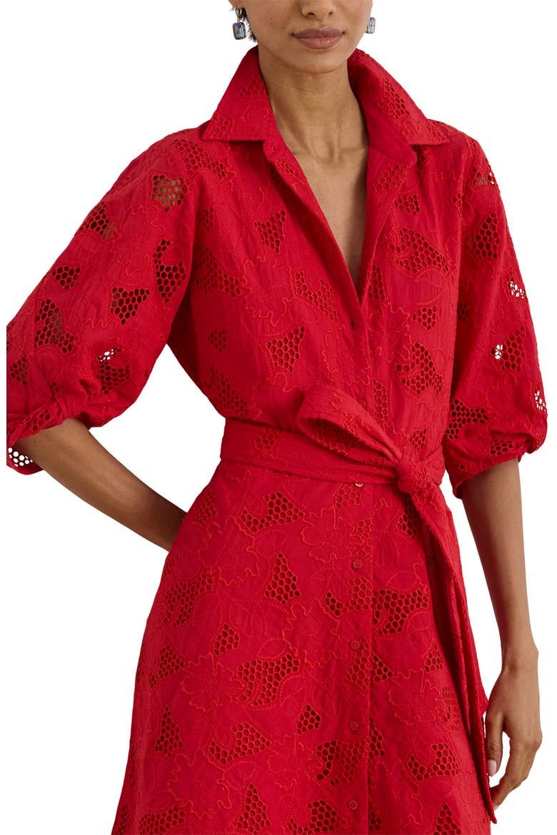 Eyelet Cotton Voile Shirtdress, Alternate, color, CRUISE RED