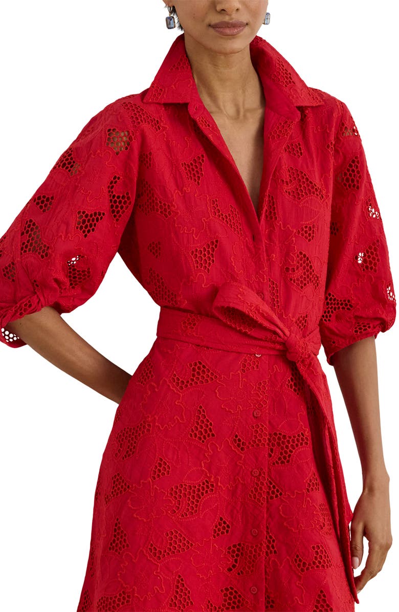 Lauren Ralph Lauren Eyelet Cotton Voile Shirtdress, Alternate, color, Cruise Red