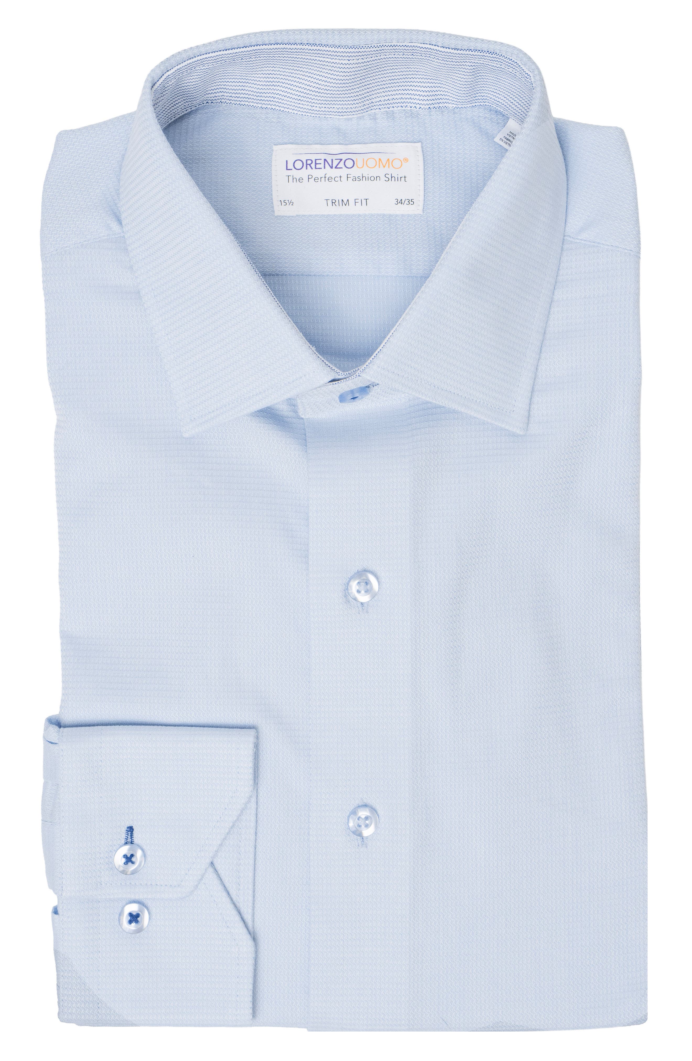 Solid Textured Trim Fit Dress Shirt