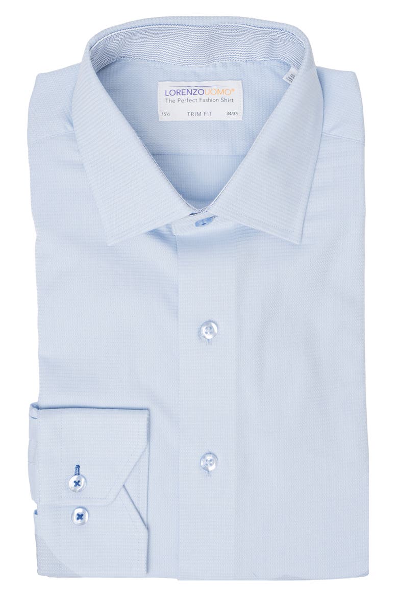 Solid Textured Trim Fit Dress Shirt, Main, color, BLUE