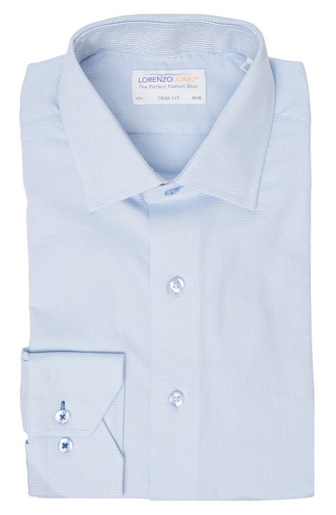 Solid Textured Trim Fit Dress Shirt