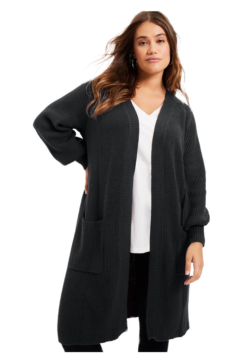 June + Vie Open-Front Cardigan, Main, color, Black