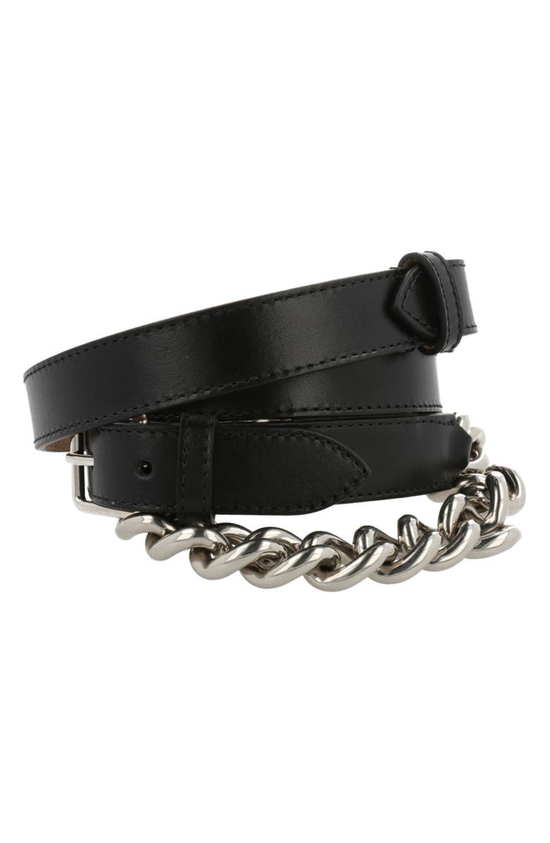 Alexander McQueen Puma Chain Trim Leather Belt, Alternate, color, 