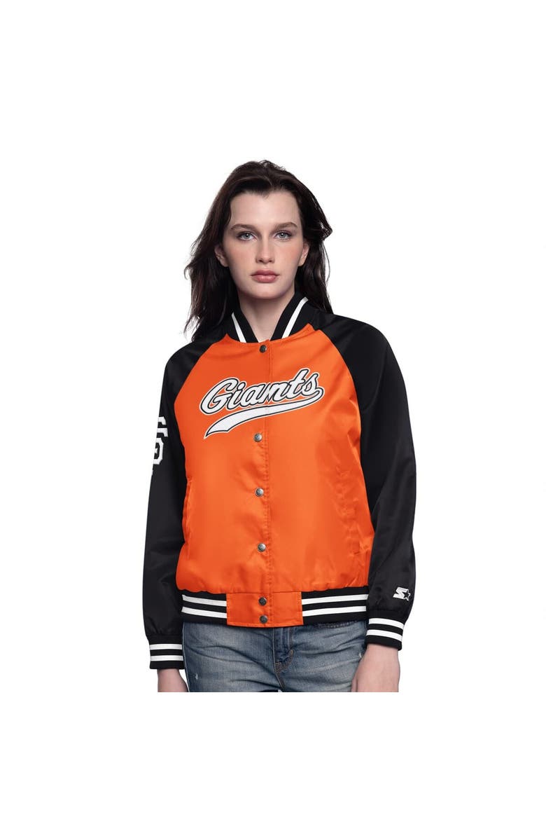 STARTER Women's Starter Orange/Black San Francisco Giants Home Run Full-Snap Varsity Jacket, Alternate, color, 