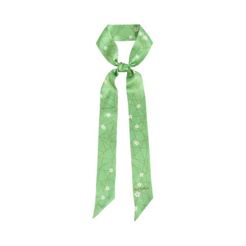 Lost Pattern Nyc "almond Blossom" Silk Skinny Scarf In Green