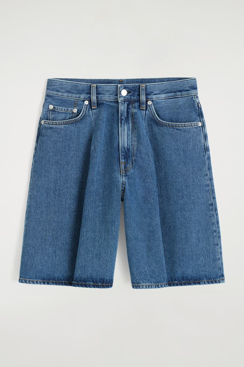 Wide-Leg Denim Shorts, Alternate, color, BLUE